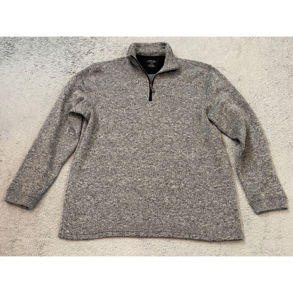 Haggar Cool 18 Pro Mens Large Gray Marl Quarter Zip Pullover Sweater Fleece L